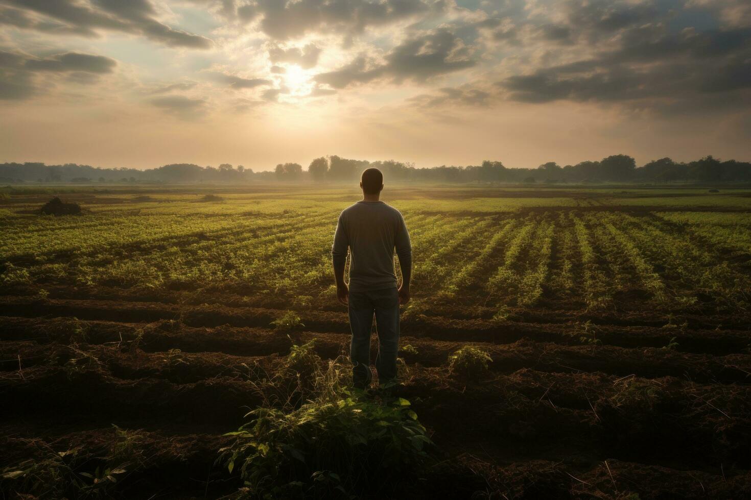 Man in field in sunny day photo