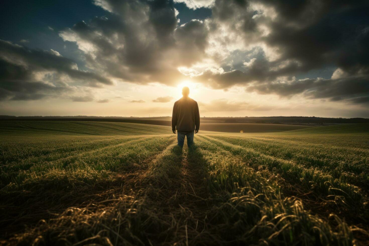 Man in field in sunny day photo