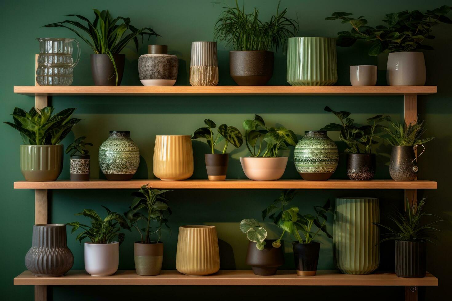 Shelf with different pods and plants photo