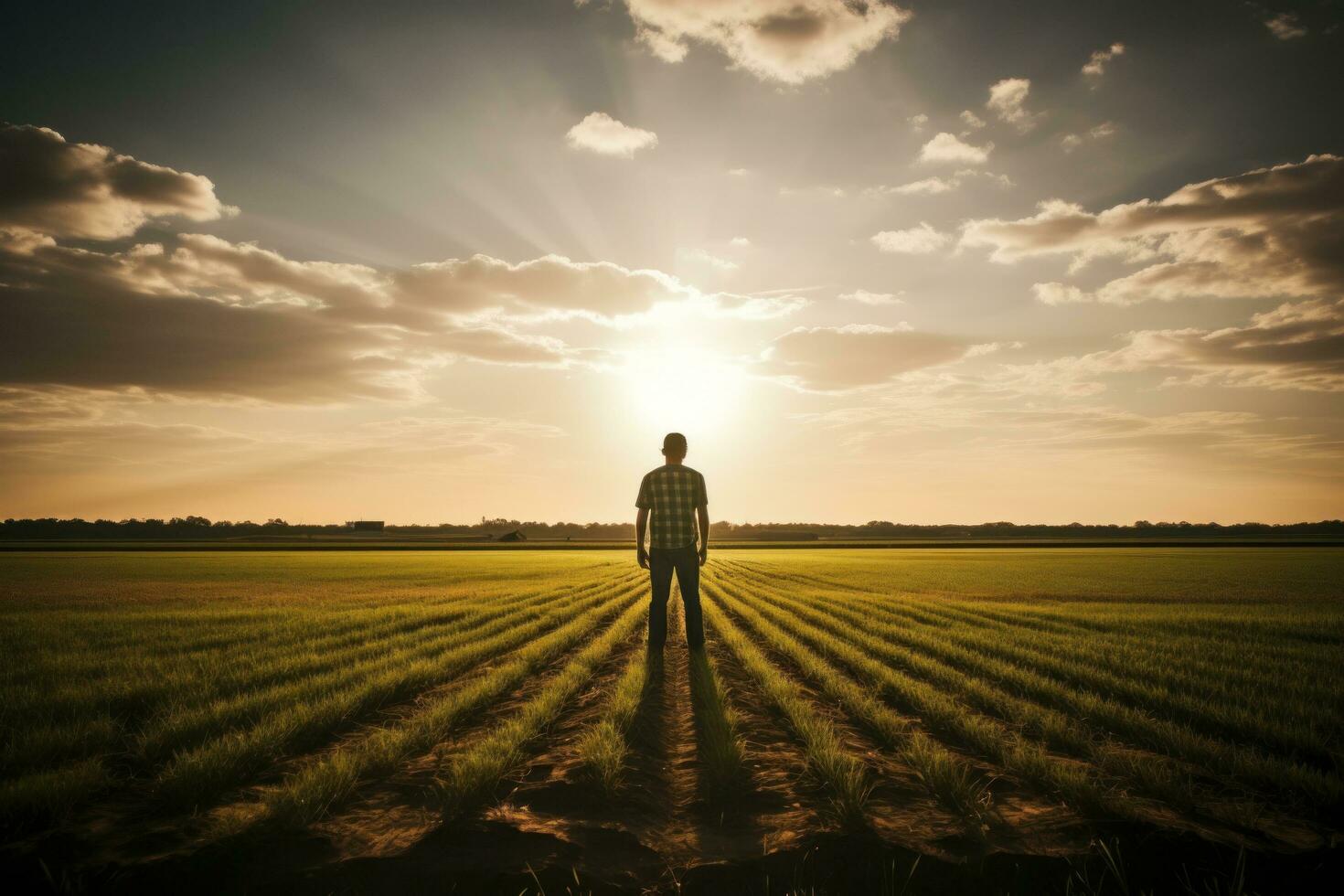Man in field in sunny day photo