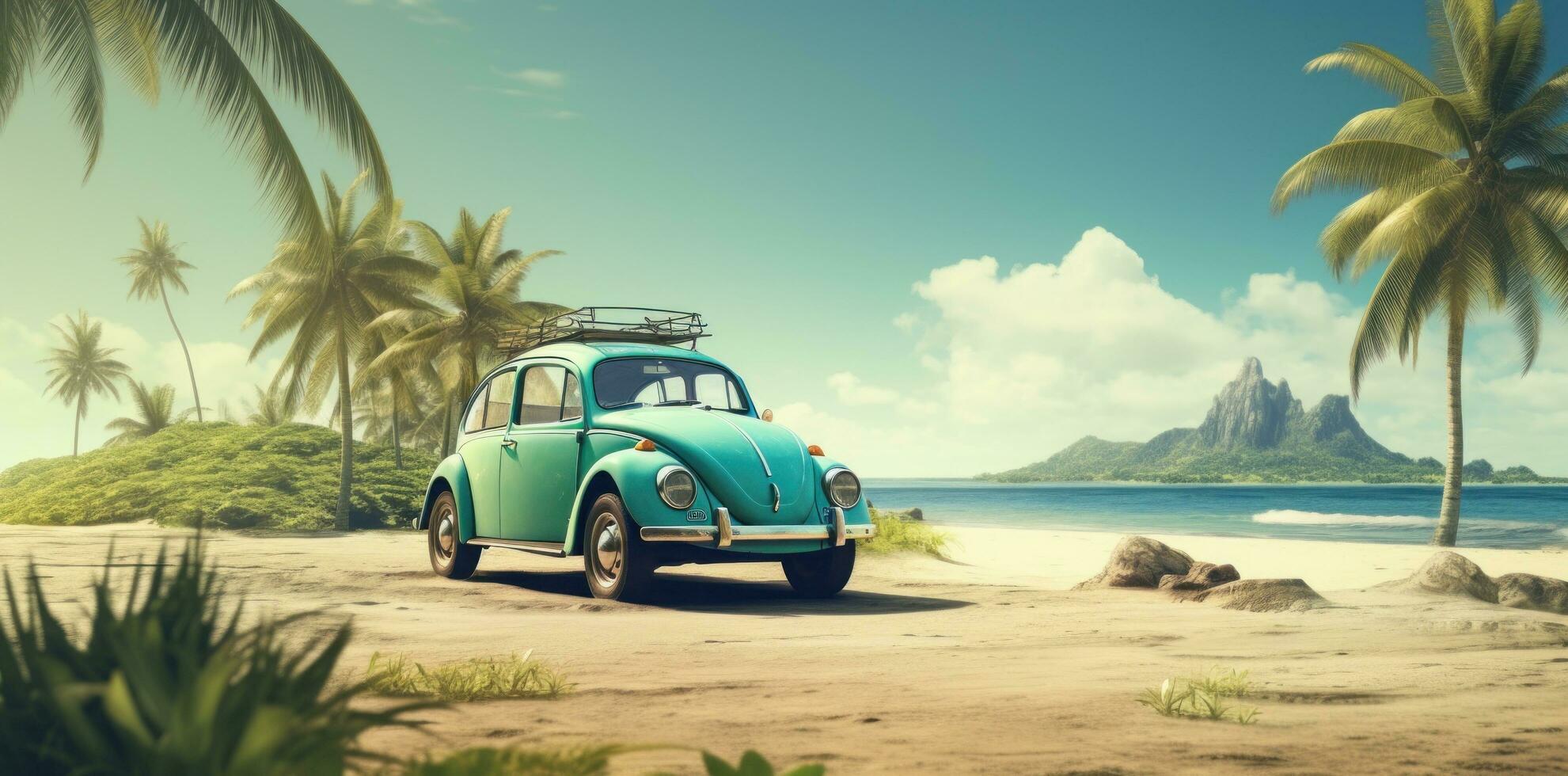 Cute retro beach car photo
