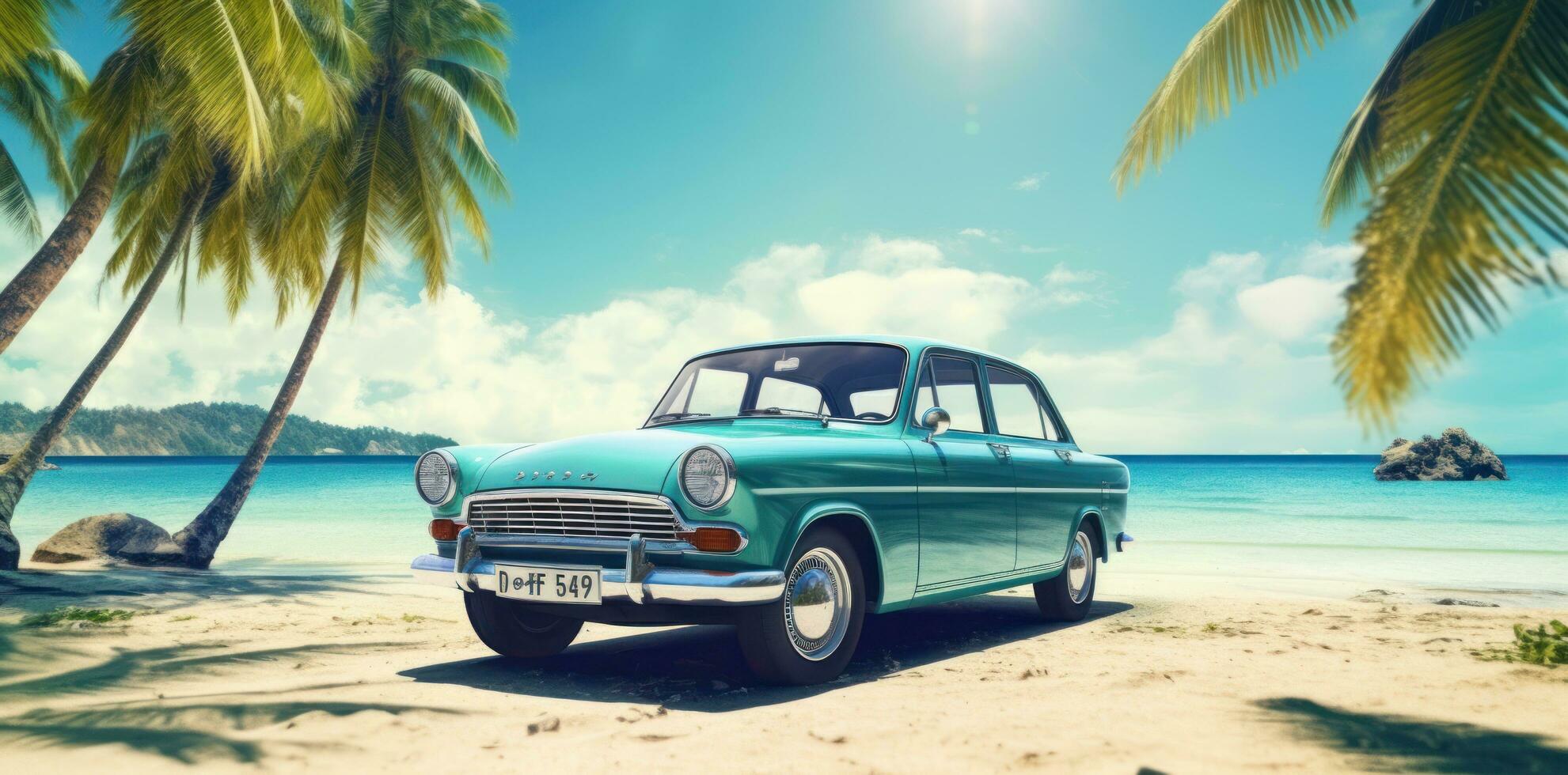 linda retro playa coche foto
