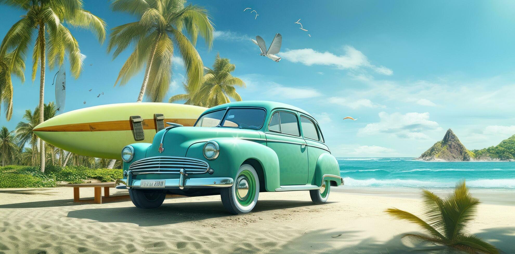 Cute retro beach car photo