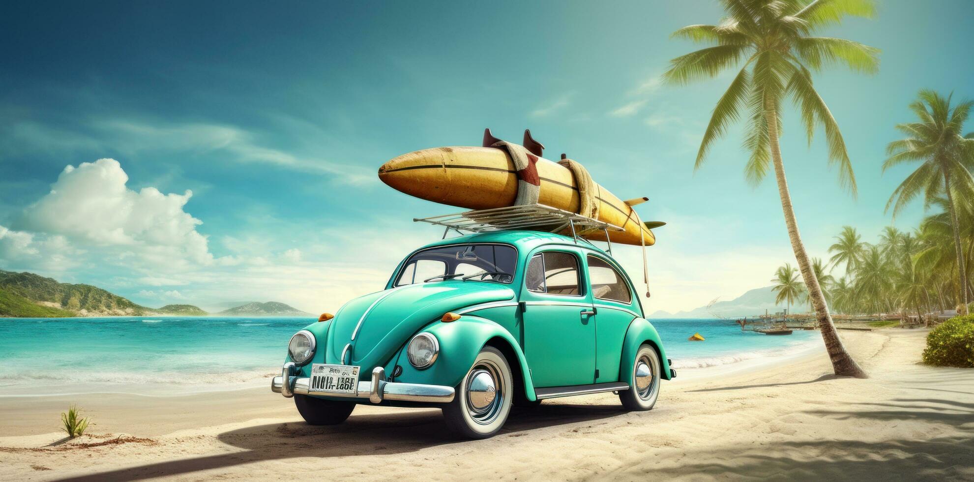 Cute retro beach car photo