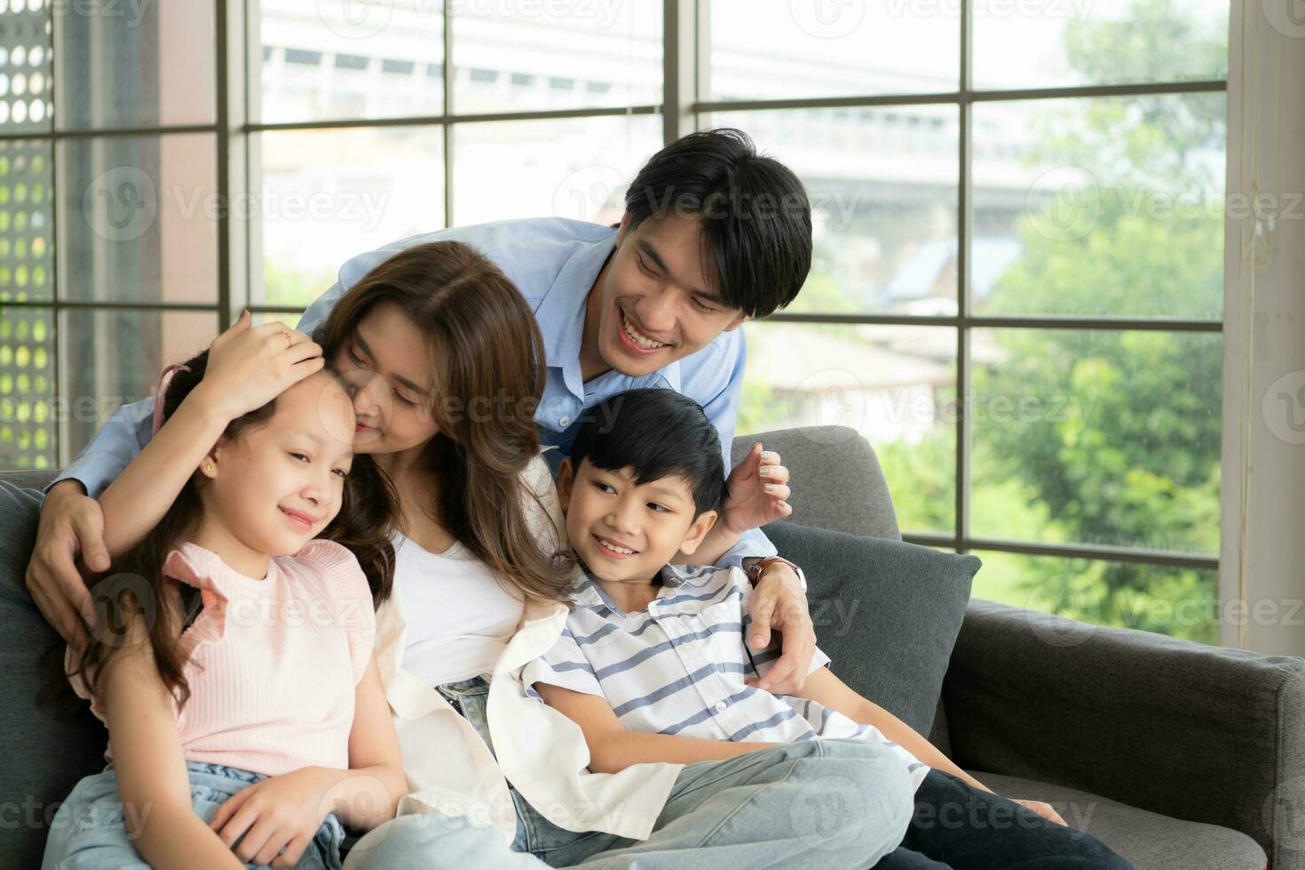 A boy and a daughter from an asian family. photo