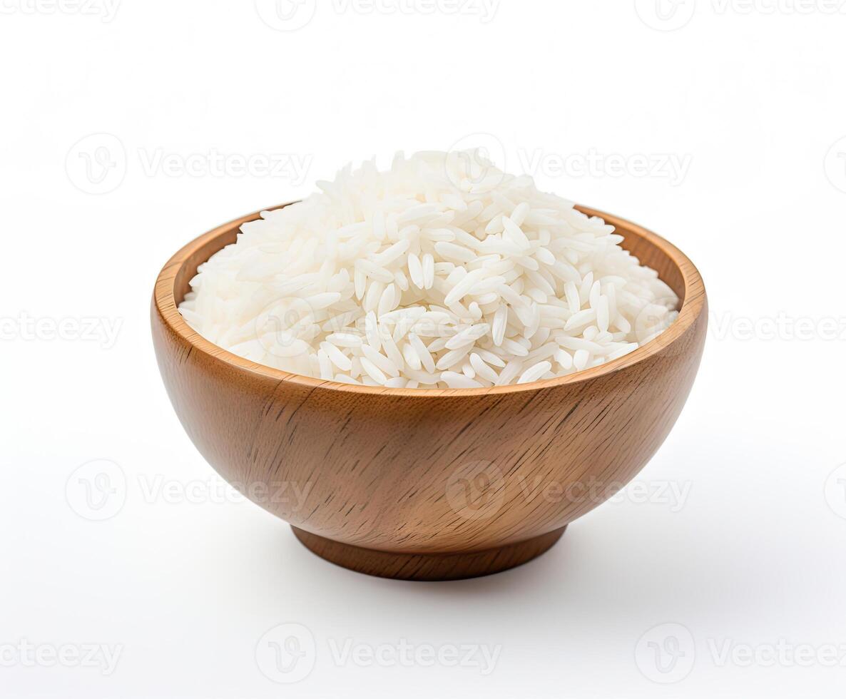 Basmati rice groats in a wooden bowl isolated created with technology photo