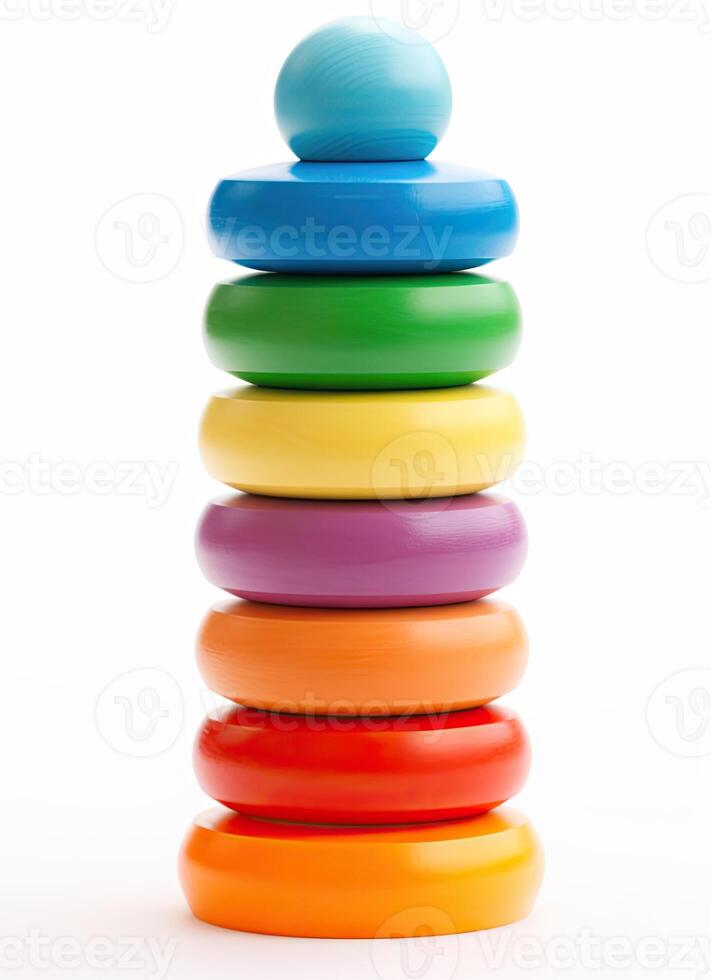 Pyramid build from colored wooden rings Toy for babies and toddlers, created with technology photo