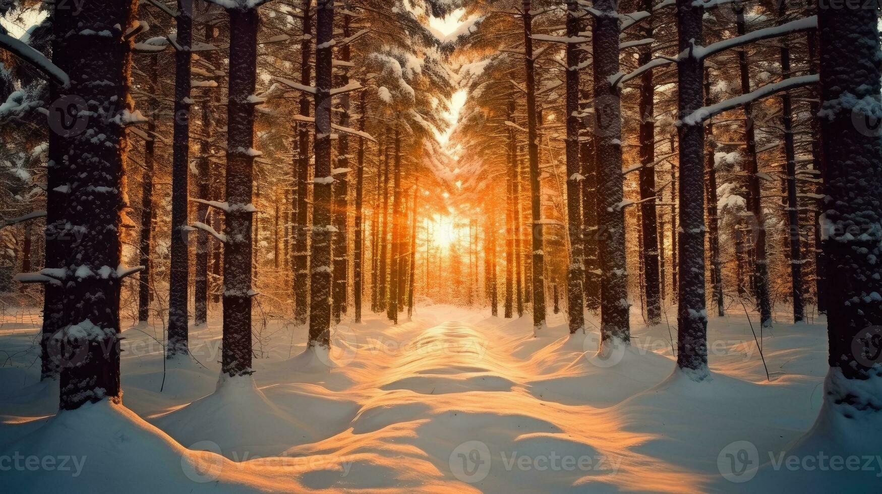 Exotic view of snow-capped forest on a frosty day. created with Generative Al technology photo