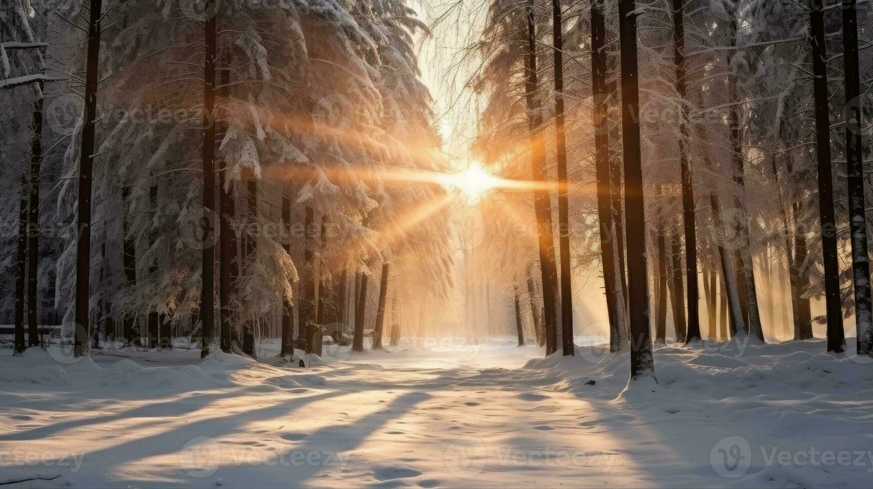 Exotic view of snow-capped forest on a frosty day. created with Generative Al technology photo