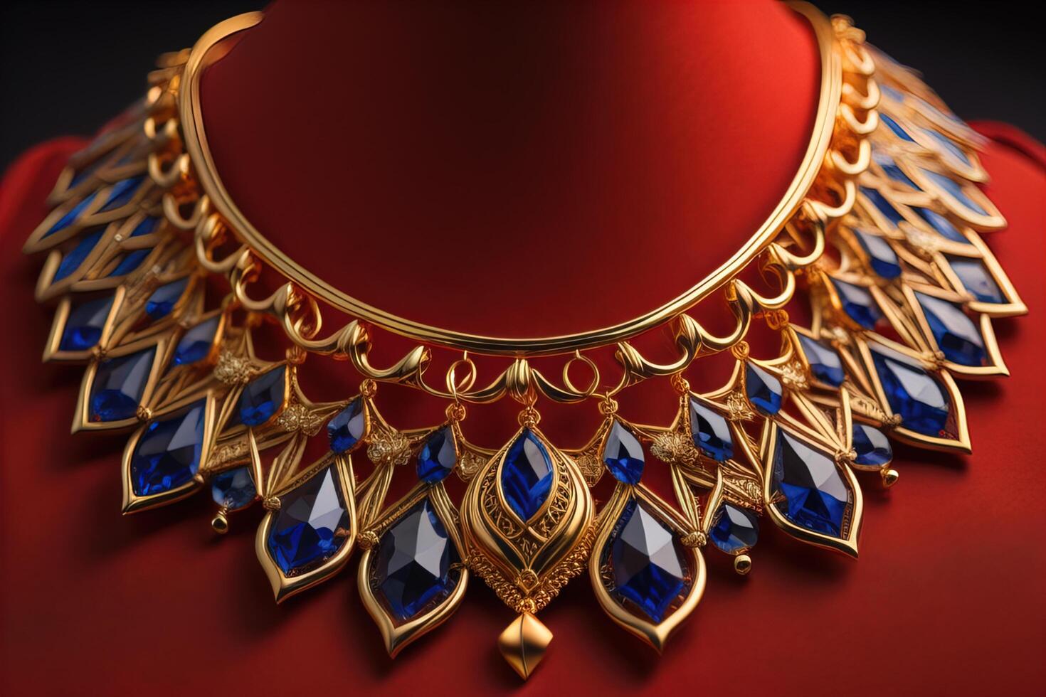 necklace on a red background, close-up, selective focus. photo