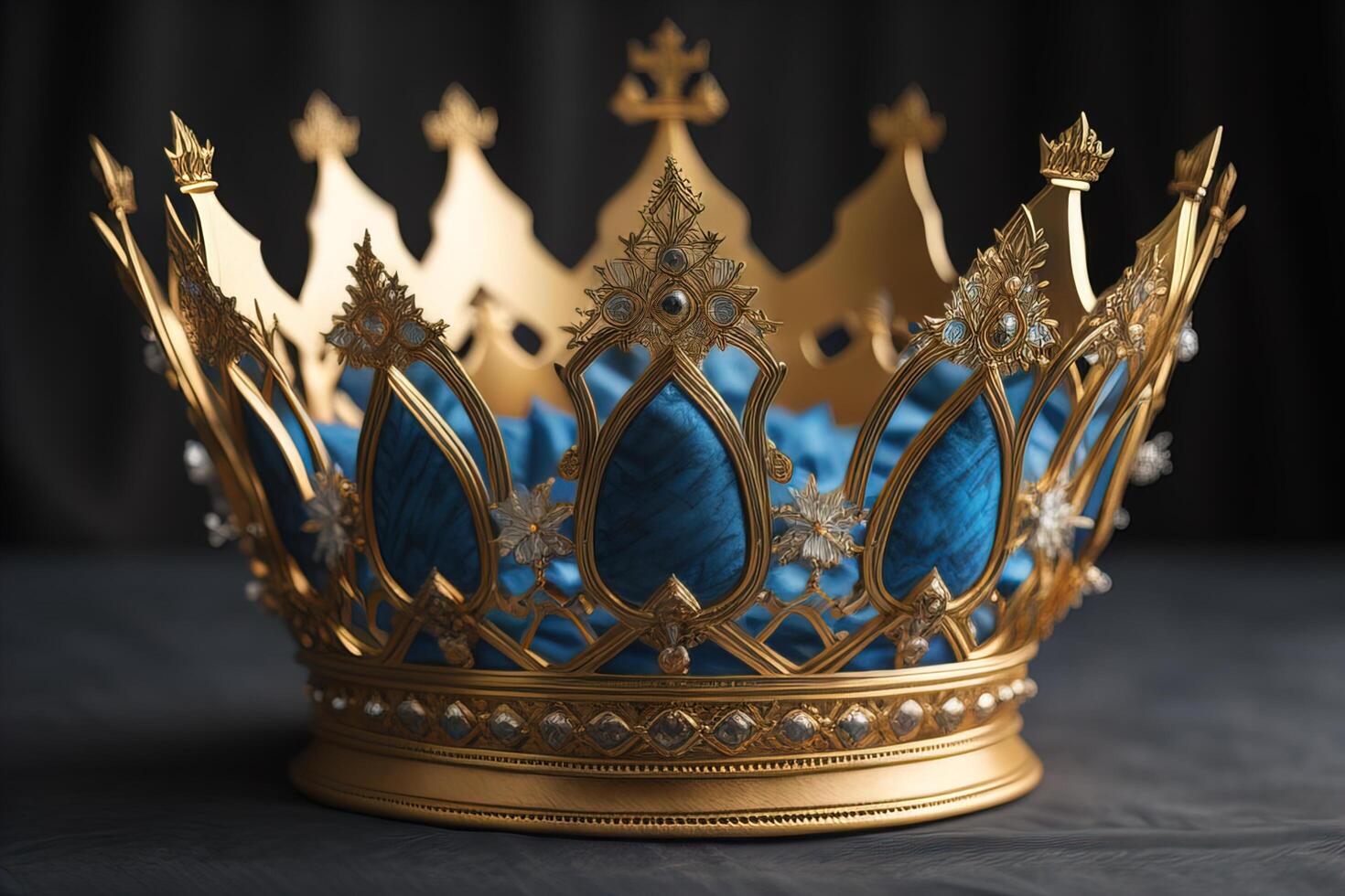 Royal golden crown with blue and gold pattern. photo