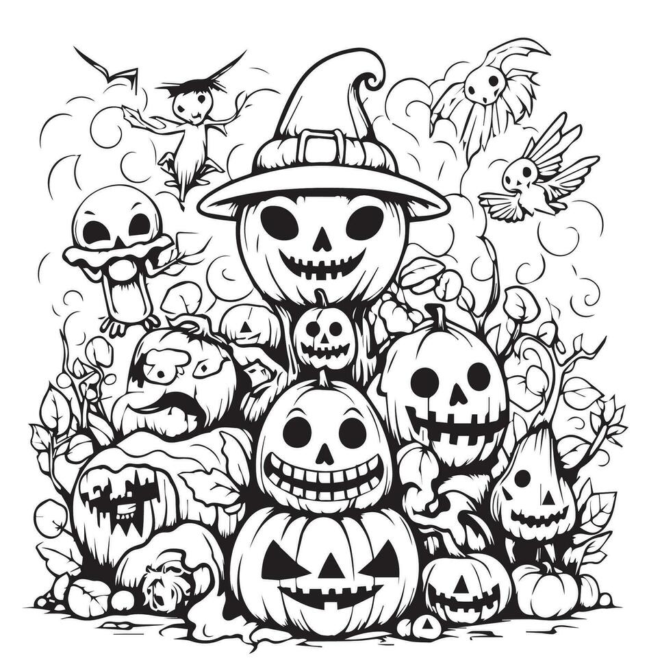 halloween coloring pages with cute witch vector