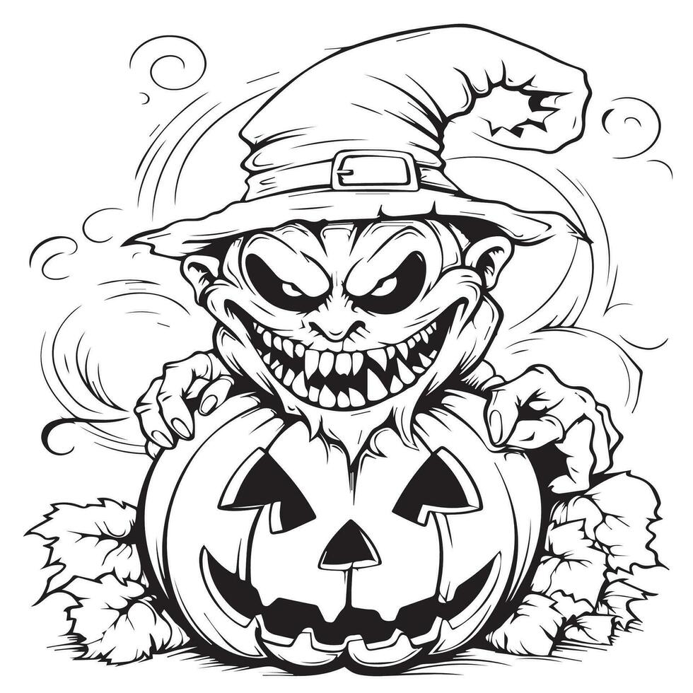 halloween coloring pages with cute witch vector