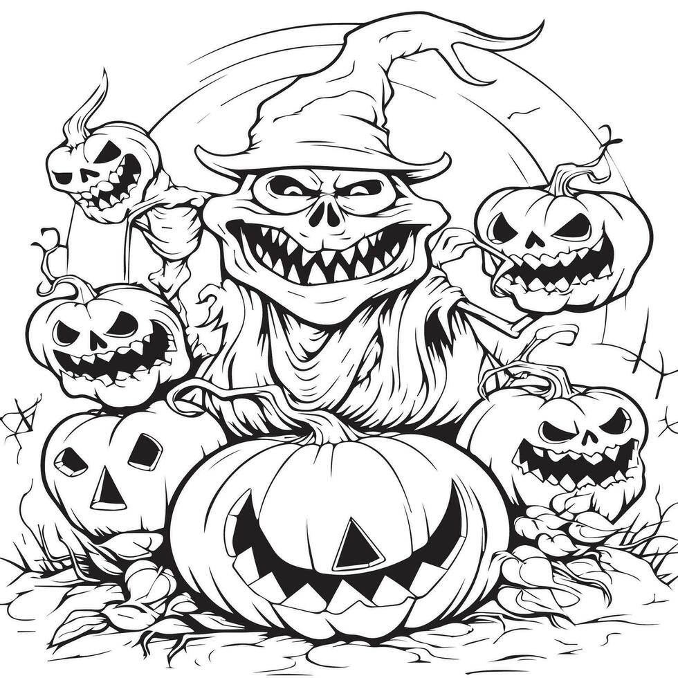 halloween coloring pages with cute witch vector