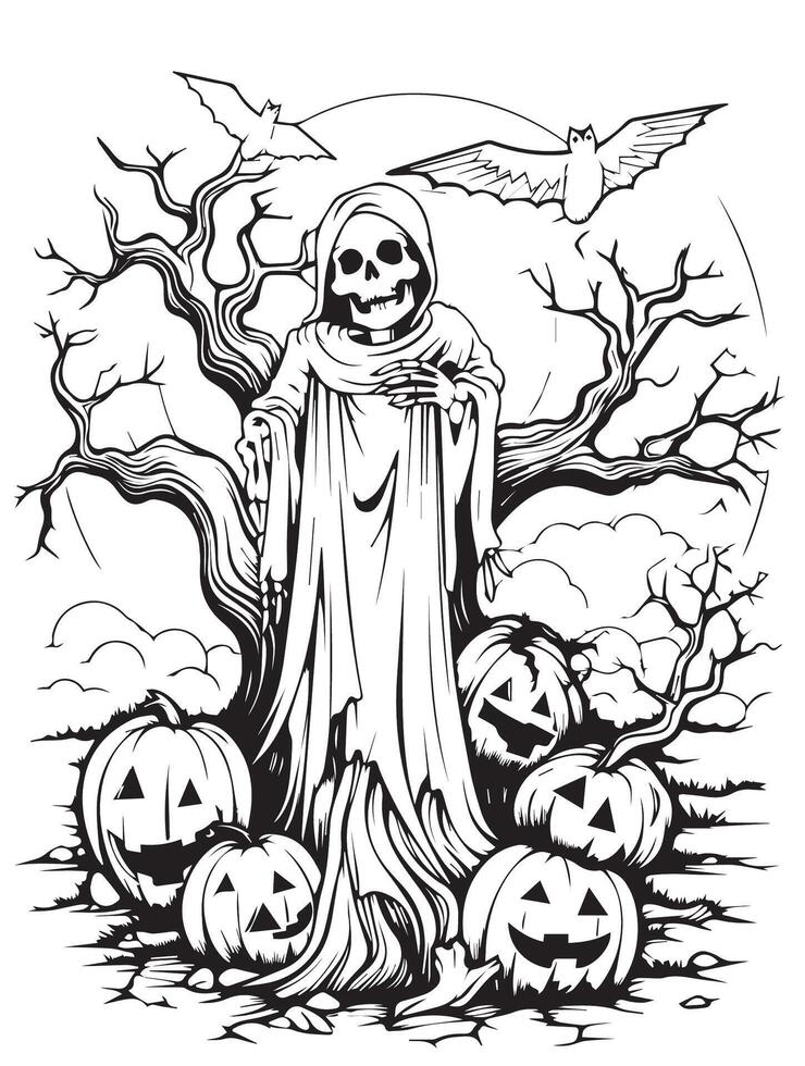 halloween coloring pages with cute witch vector