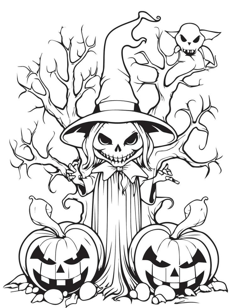 halloween coloring pages with cute witch 27005063 Vector Art at Vecteezy