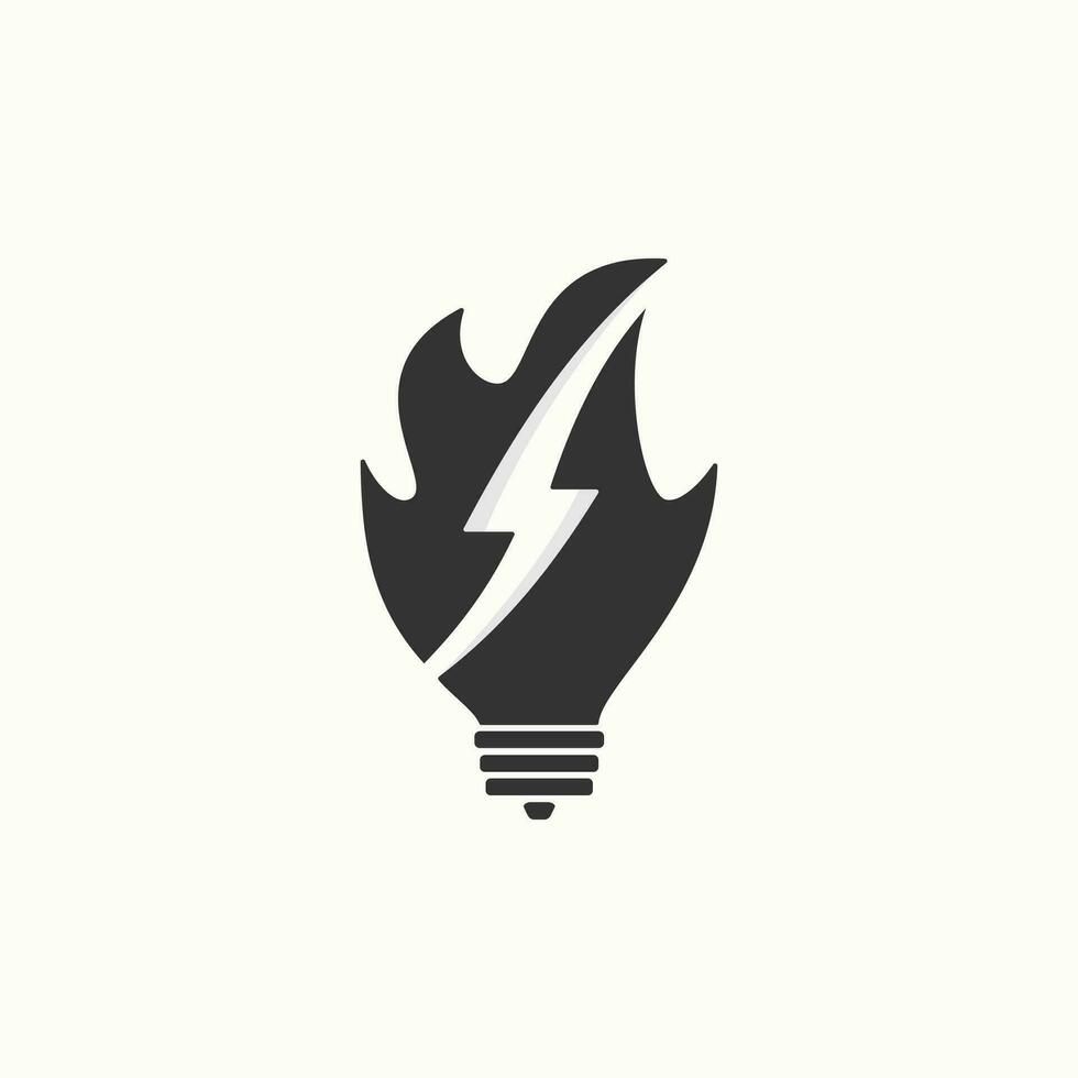 Combination design Fire Bulb and Thunderbolt flat style vector