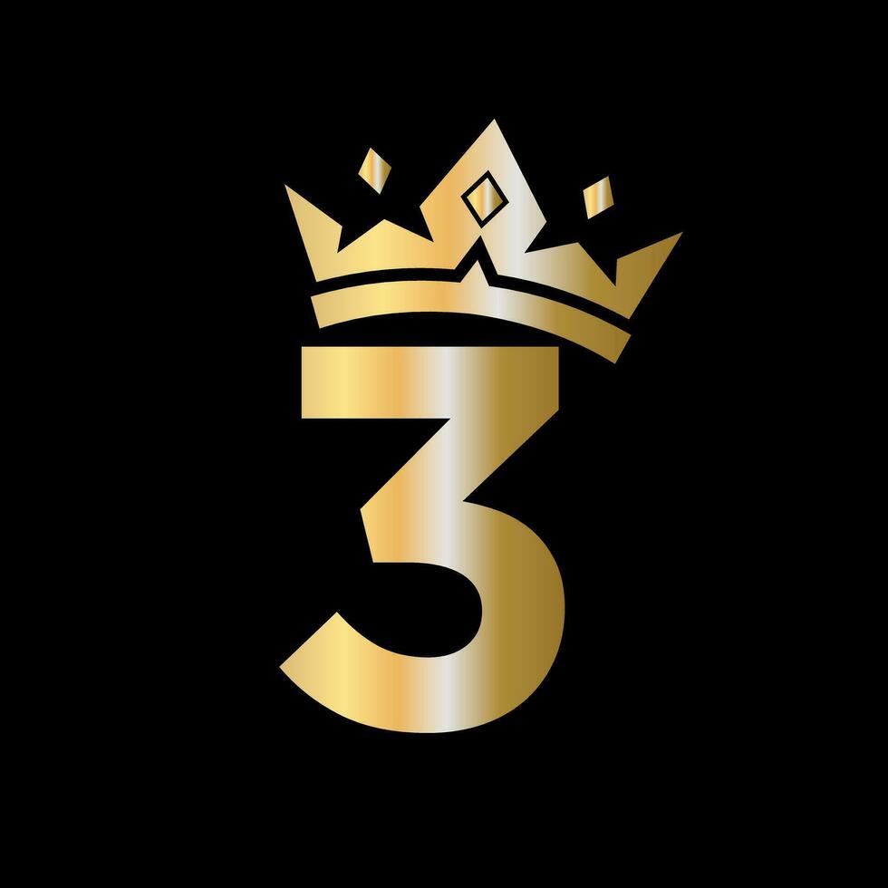 Crown Logo on Letter 3 Vector Template for Beauty, Fashion, Elegant, Luxury Sign