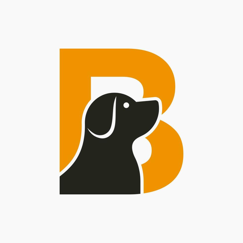 Letter B Pet Logo Design. Dog Logo Symbol Vector Template. Dog On Alphabet
