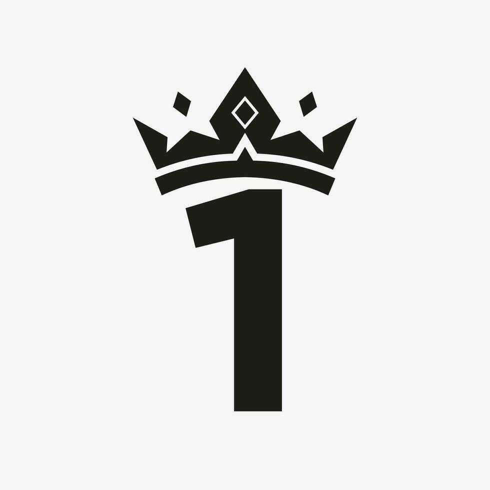 Crown Logo on Letter 1 Vector Template for Beauty, Fashion, Elegant, Luxury Sign