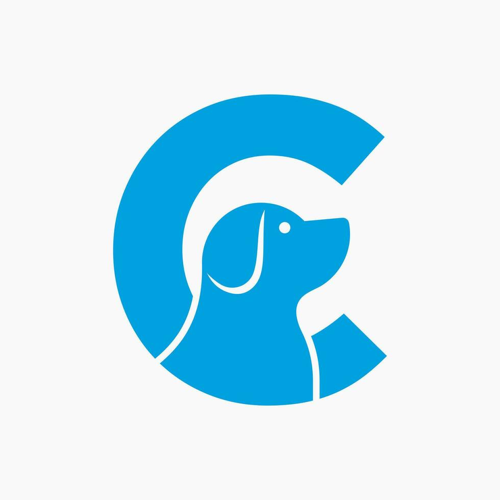 Letter C Pet Logo Design. Dog Logo Symbol Vector Template. Dog On Alphabet
