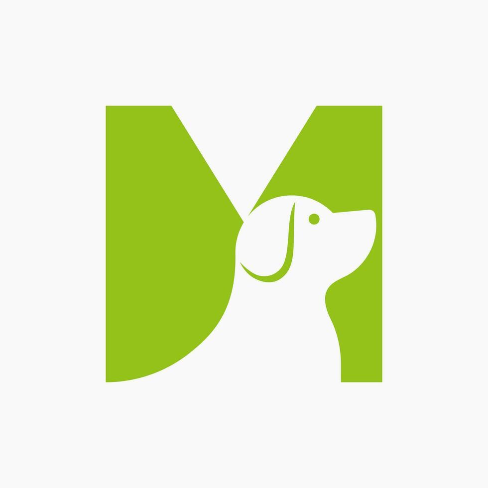 Letter M Pet Logo Design. Dog Logo Symbol Vector Template. Dog On Alphabet