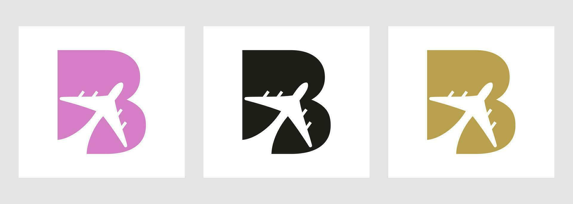 Tropical Travel Logo On Letter B Concept. Airplane Flight Symbol Template vector