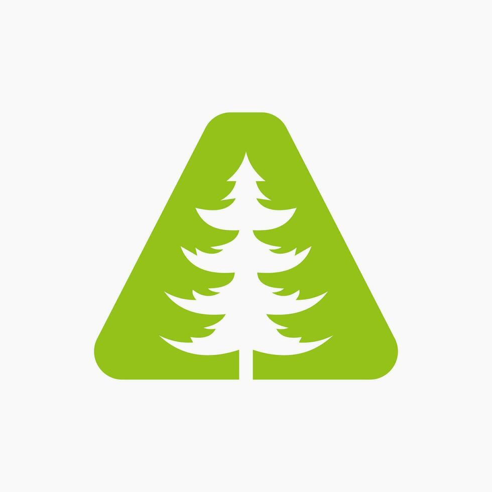 Letter A Christmas Tree Logo Design. Spruce Logo Symbol vector