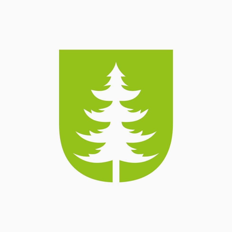 Letter U Christmas Tree Logo Design. Spruce Logo Symbol vector