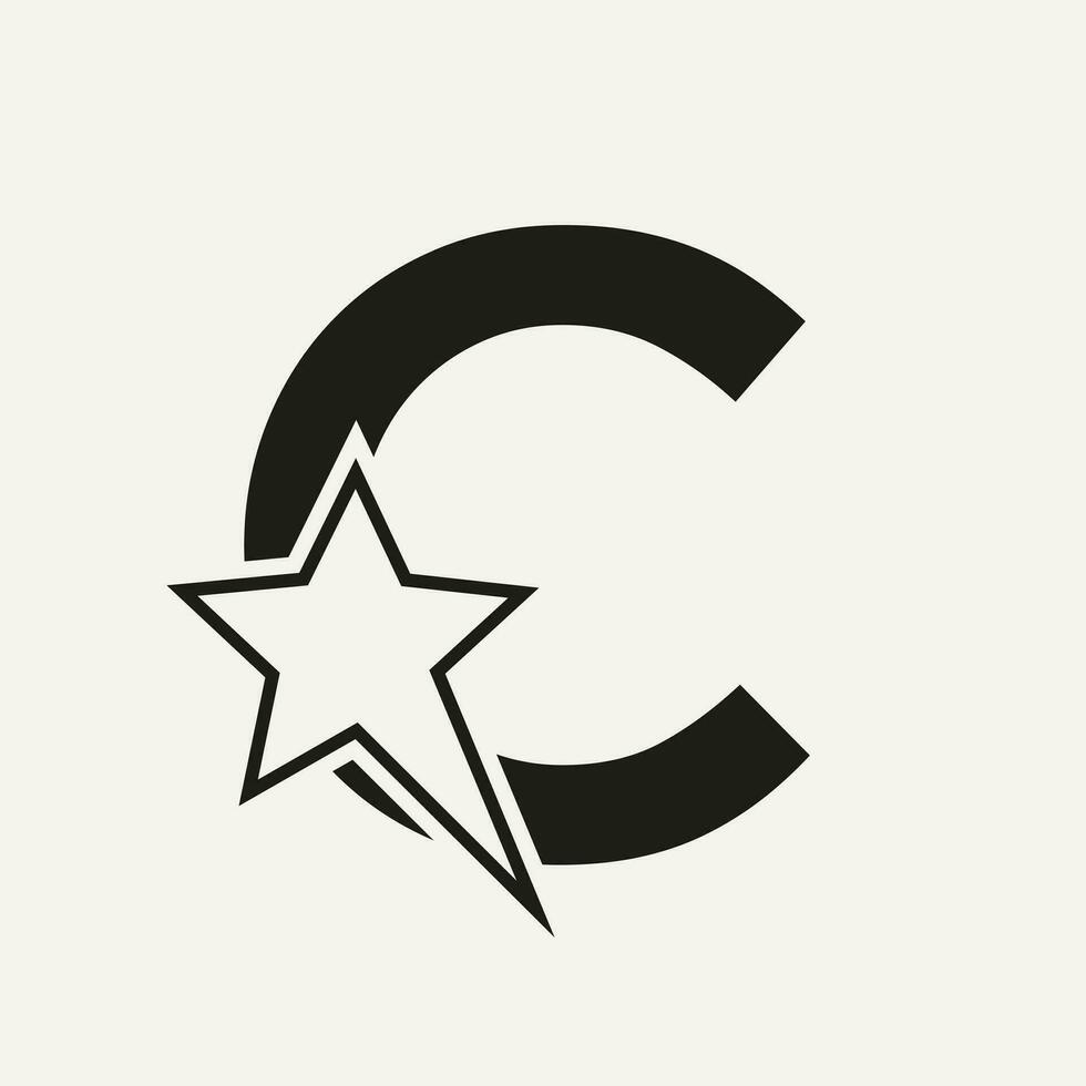 Star Logo On Letter C Moving Star Symbol Vector Template