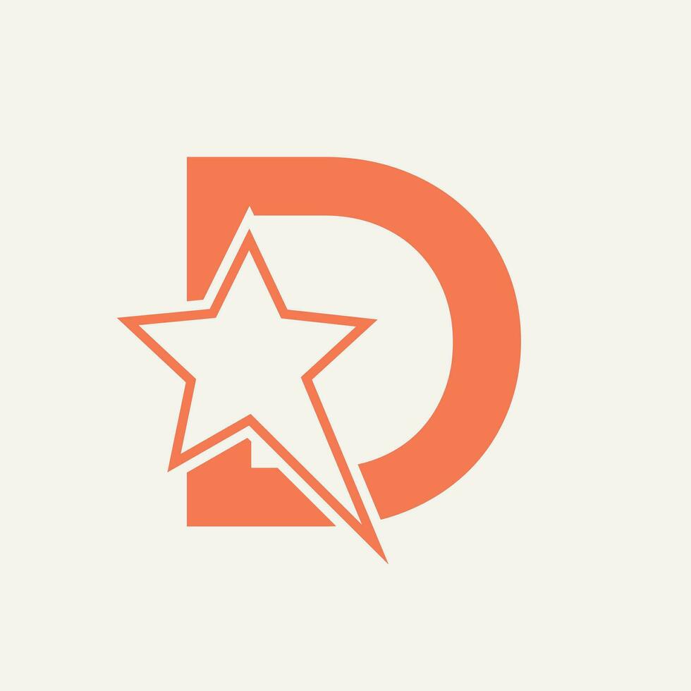 Star Logo On Letter D Moving Star Symbol Vector Template