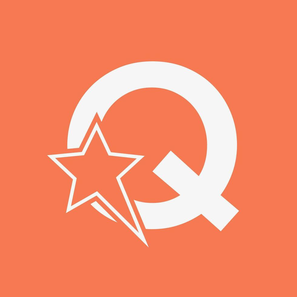 Star Logo On Letter Q Moving Star Symbol Vector Template