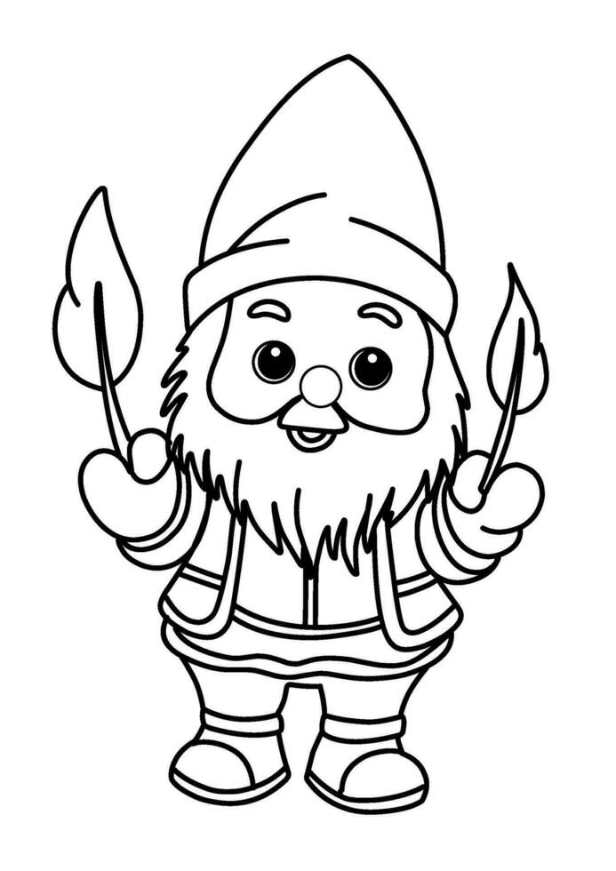 Coloring page with gnomes, autumn coloring page vector