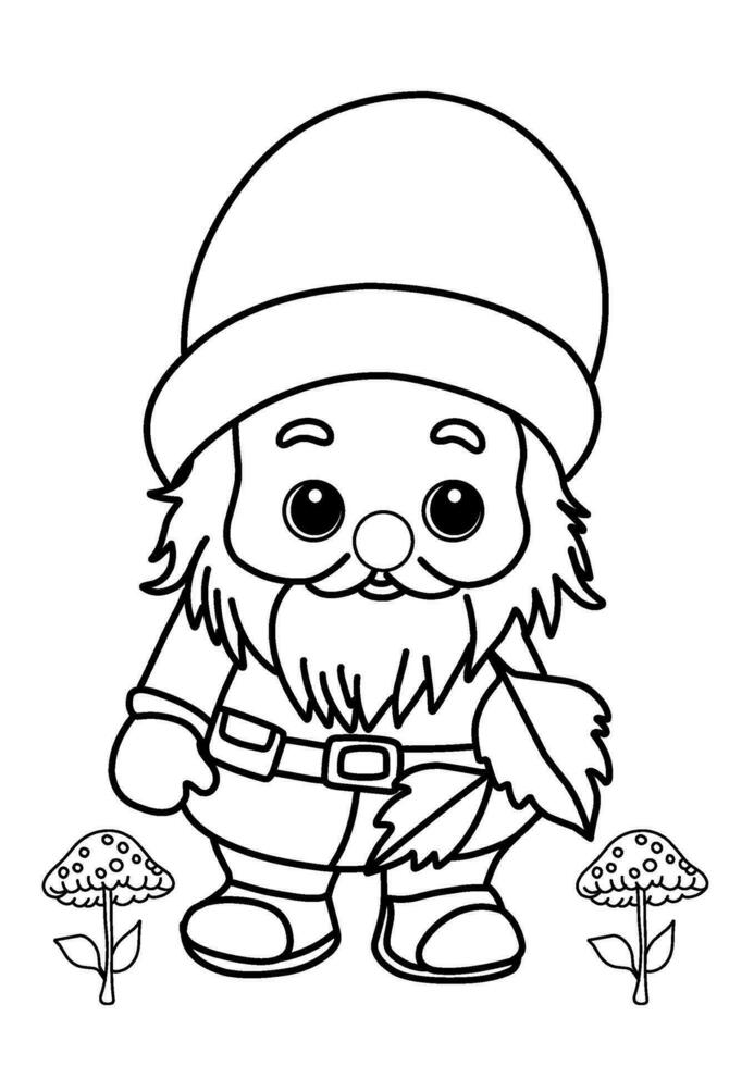 Coloring page with gnomes, autumn coloring page vector