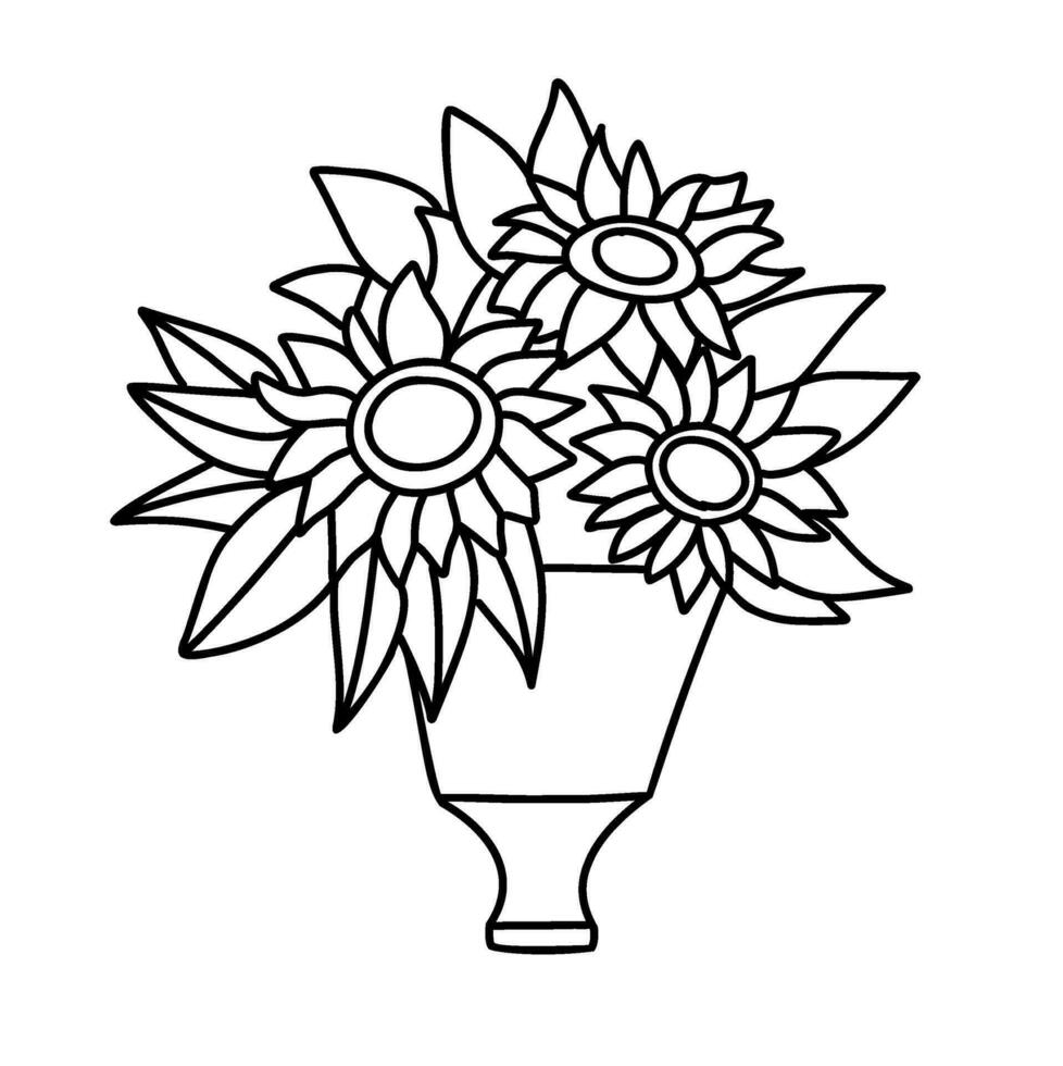 Coloring page with sunflowers, autumn coloring. vector