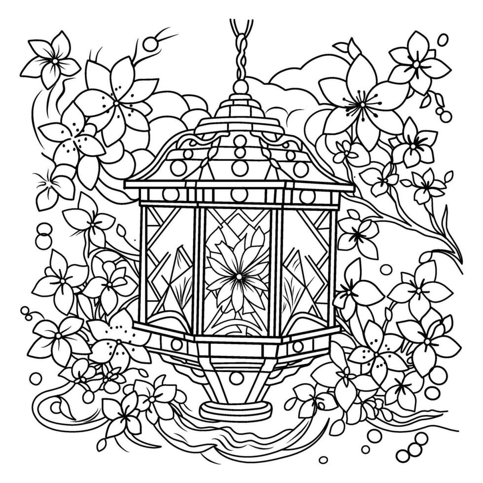 toro nagashi.Japanese lantern festival Coloring page. coloring page of lanterns for the remembrance of the dead. vector