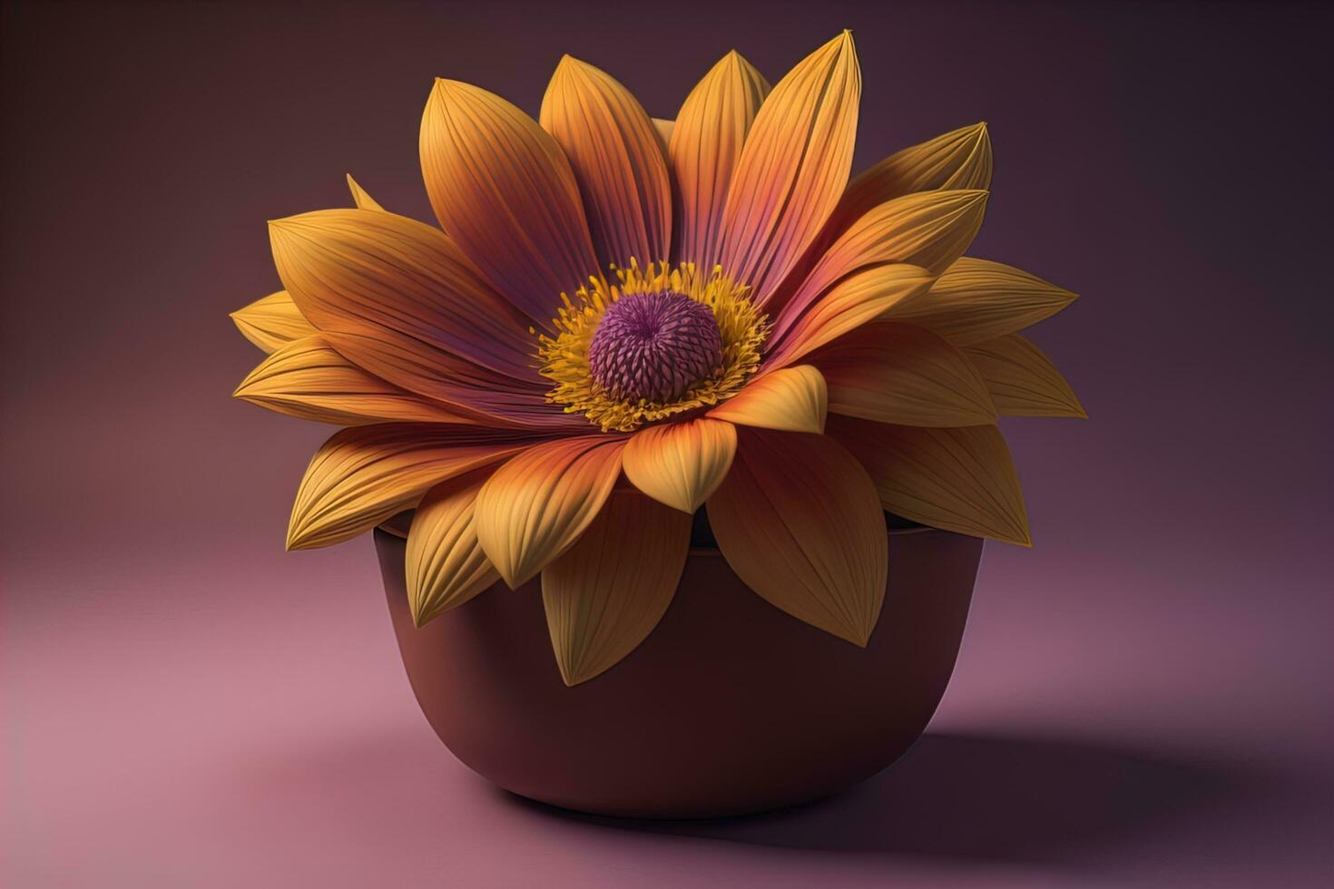 Flowers in a pot on a solid color background. ai generative photo