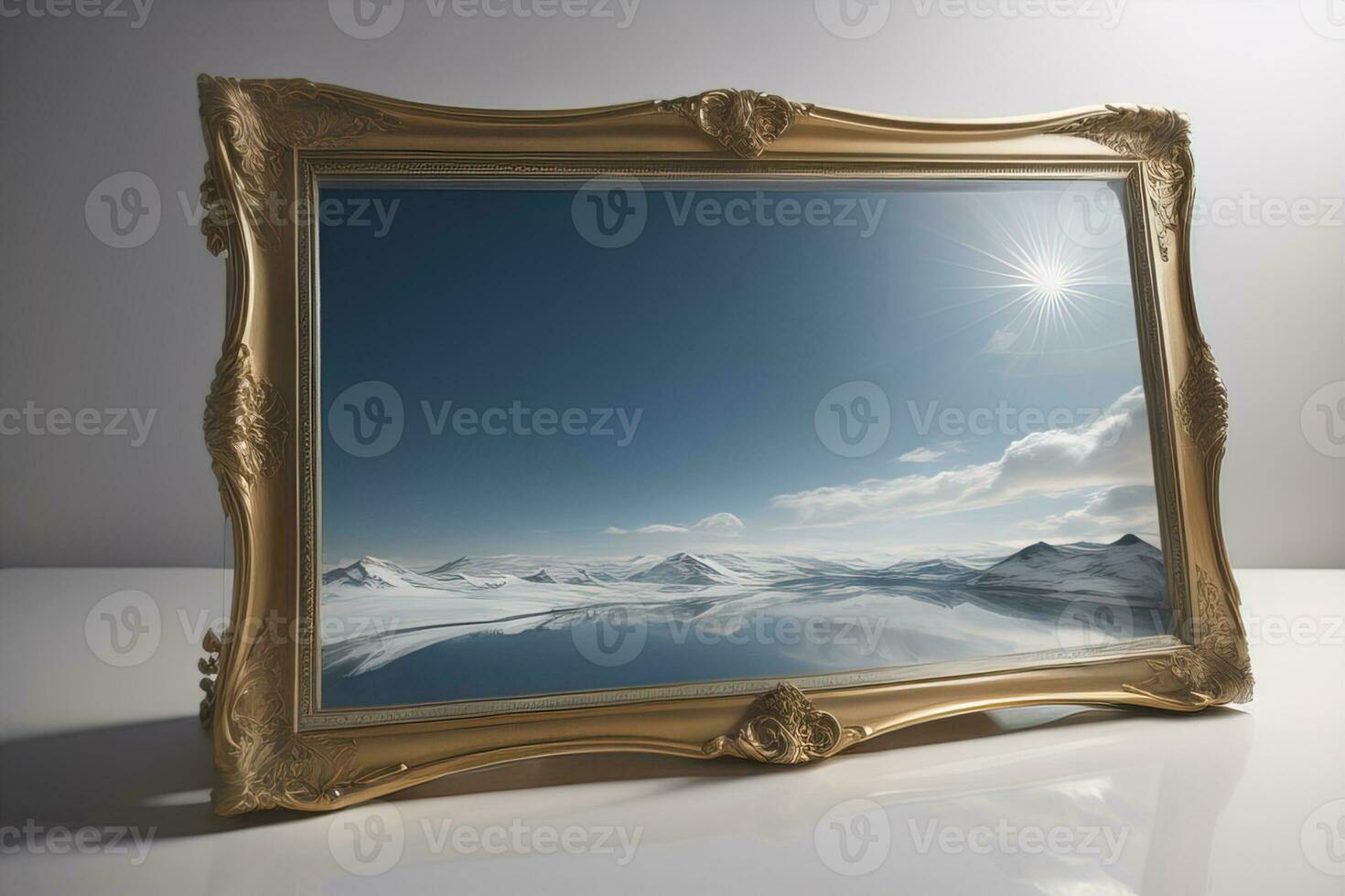 Glass picture frame on a solid color background. ai generative photo