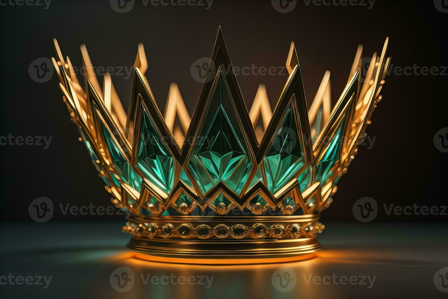 low key image of beautiful golden queen, king crown. ai generative photo