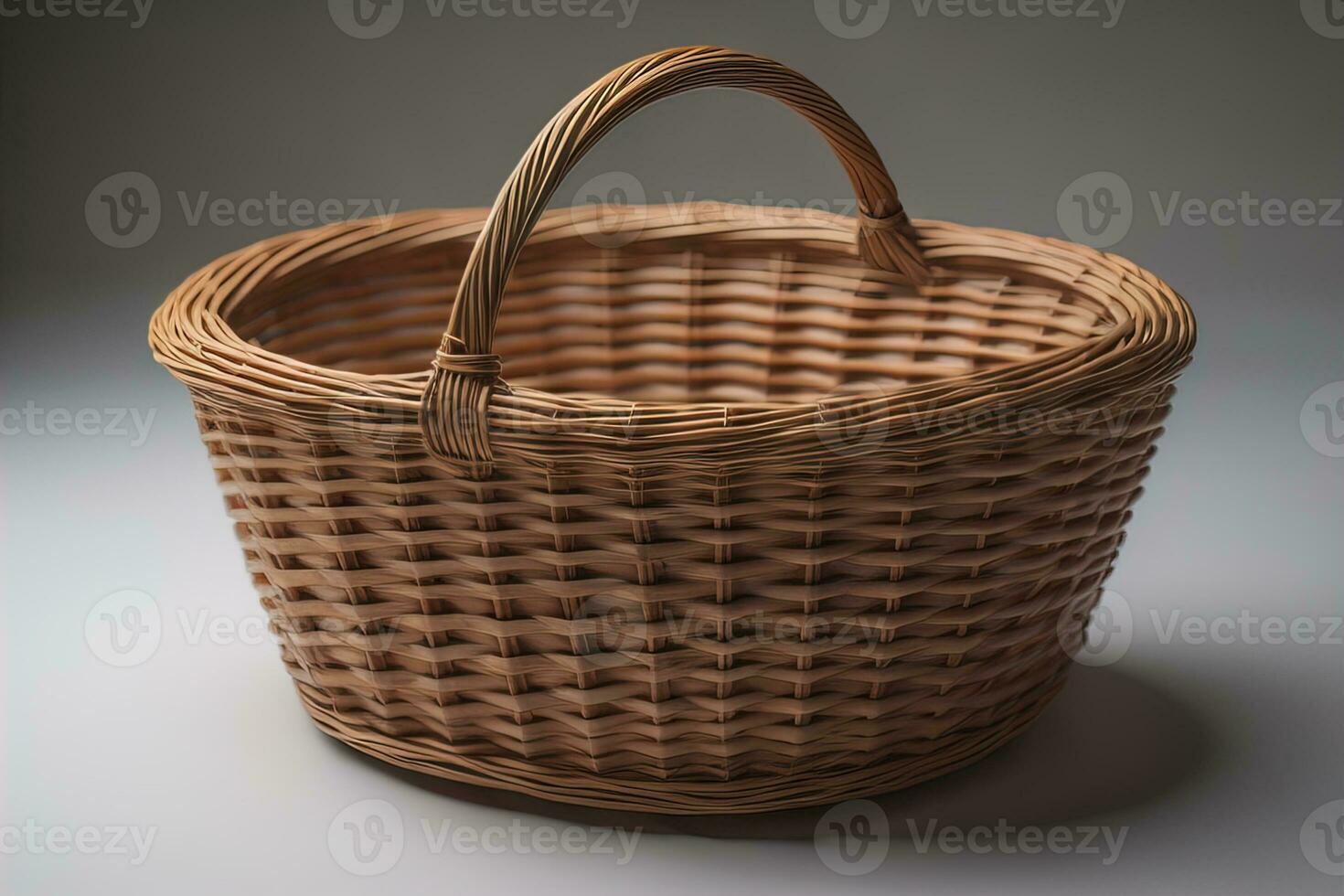 Empty wicker basket on a solid color background. ai generative photo