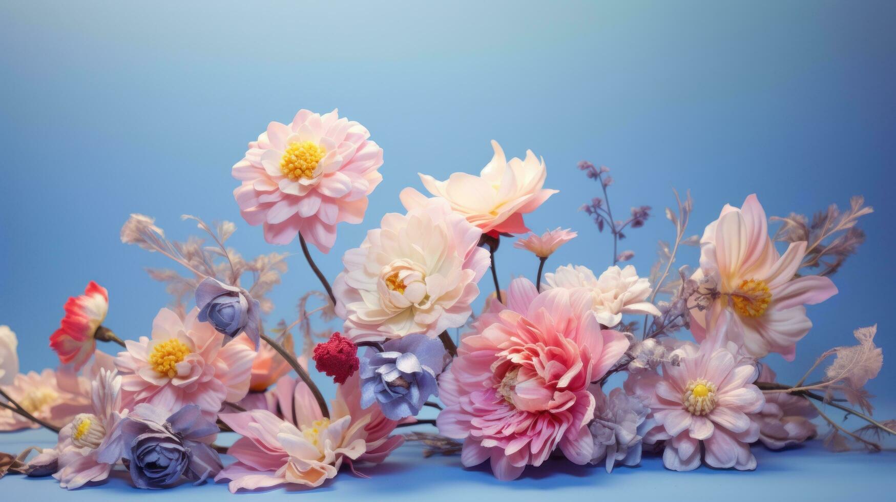 Pink and blue flowers photo