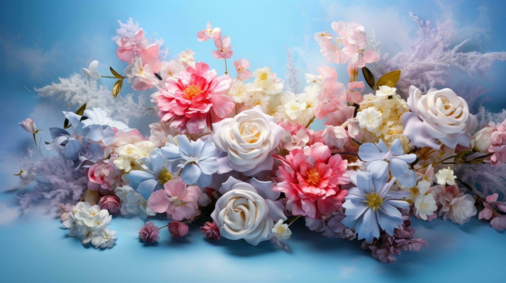 Pink and blue flowers photo