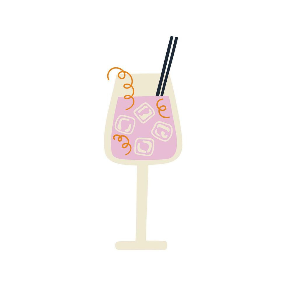 glass with cocktail in flat style. hand drawn vector illustration.