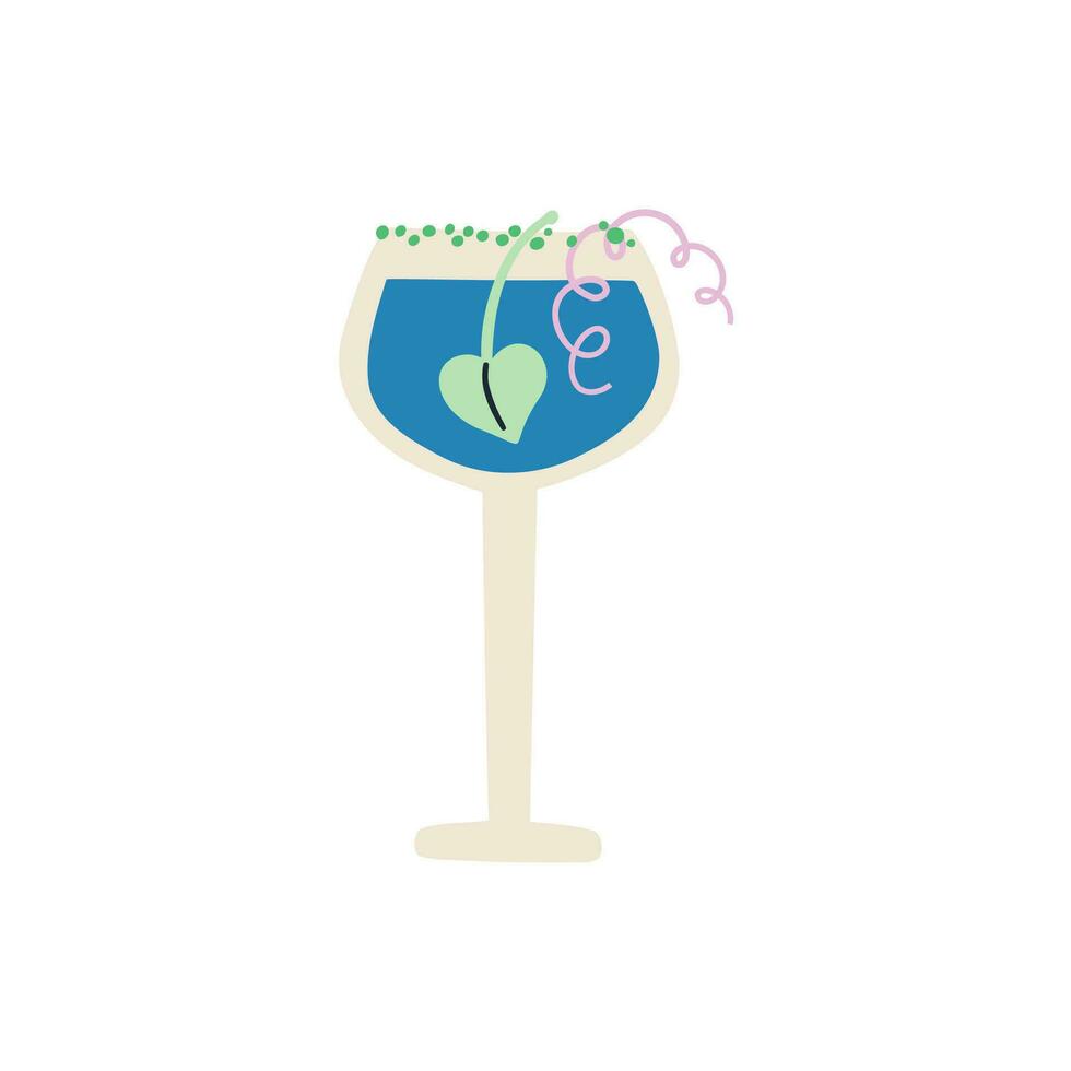 glass with cocktail in flat style. hand drawn vector illustration.