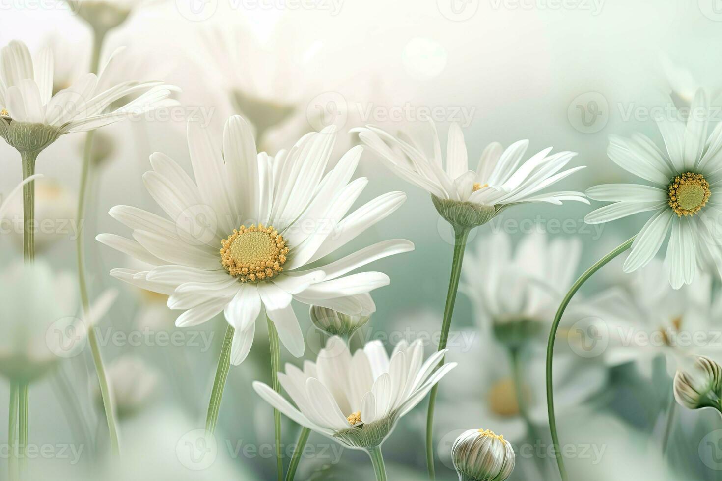 AI Generated 3D illustration Daisies blur floral background. photo