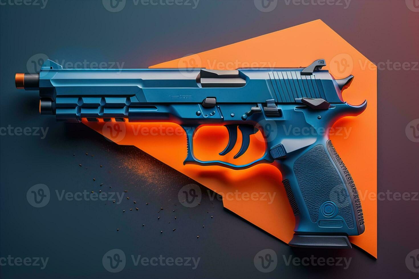 Semi-automatic handgun on a solid color background. Close-up. ai generative photo