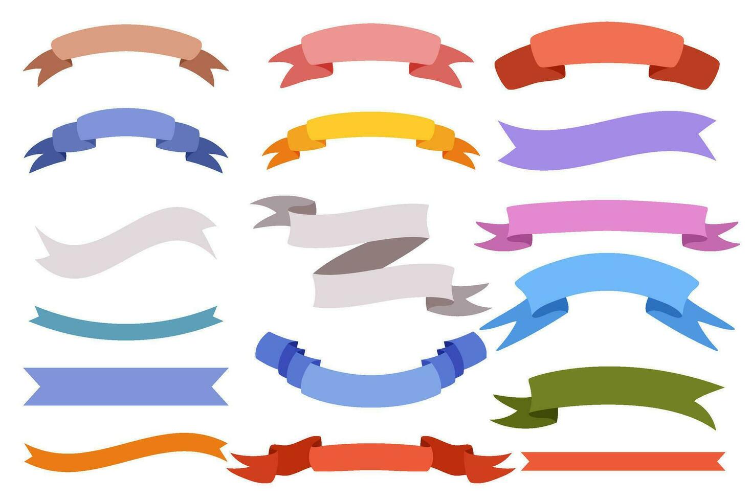 Hand drawn flat banner ribbon collection. Set of empty decorative silk ribbons. vector