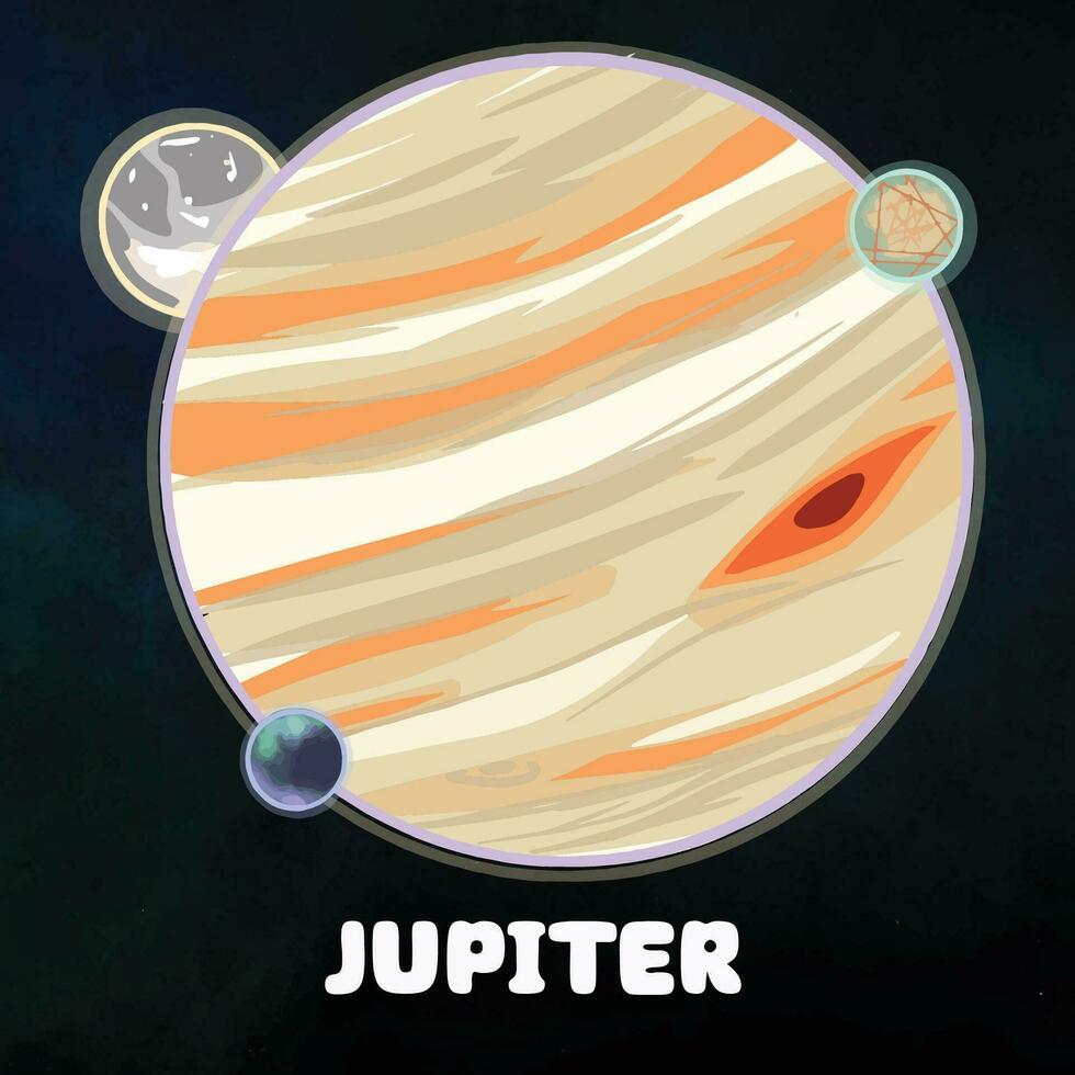 Clipart planet Jupiter in solar system. Hand drawing vector illustration of planet Jupiter. Astronomical galaxy space.