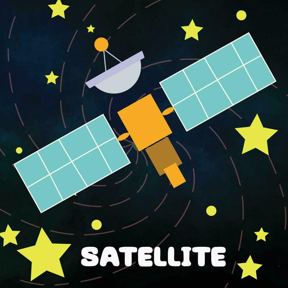 mano dibujo vector ilustración de satélite. satélite comunicaciones desde tierra orbita. navegación y comunicación, espacio, y antena concepto.