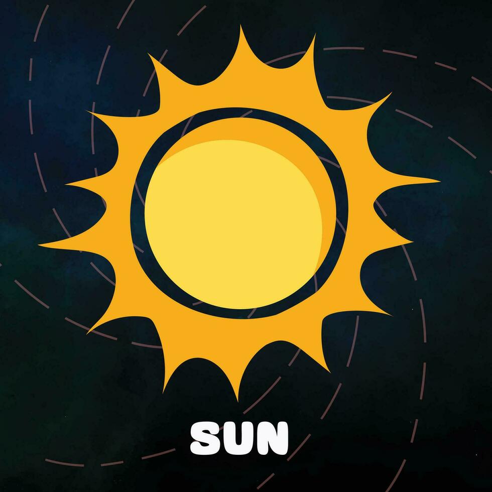 Hand drawn kawaii style of the Sun in the solar system. Vector illustration planet and solar system in space. Cartoon solar system object. Astronomical galaxy space.